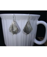 Fine silver(999) earrings. Leaf patterns. Textured and delicate. - £43.07 GBP