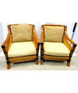 Matching Pair of Rattan Wicker Mandalay Chairs with Cushions - $55,109.40 MXN