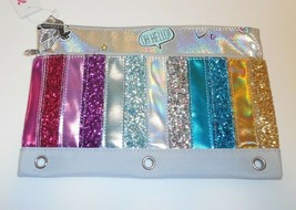 Justice Girls Glitter Stripe Pencil Pouch Case Bag Silver Multi New School - £10.12 GBP
