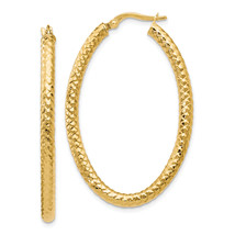 14K ForeverLite Polished and Textured Oval Hoop Earrings LE477 - $7,895.46 MXN