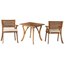 Teak Oiled Outdoor Patio 3 Piece Dining Set with Cushions - New! Exclusive! - £401.33 GBP