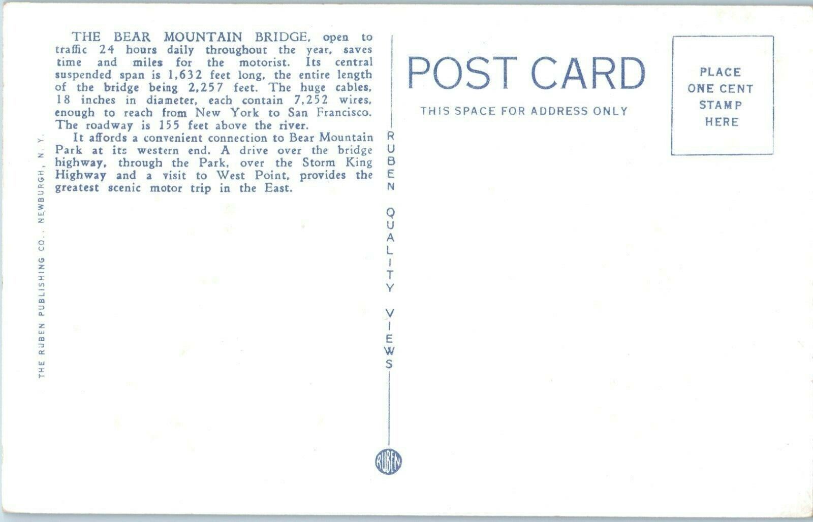 Aerial View Postcard Bear Mountain Hudson River Bridge New York Item image 2