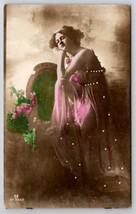 RPPC Beautiful Art Nouveau Woman Sheer Dress Hand Painted Colored Postcard N24 - £15.22 GBP