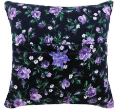 Tooth Fairy Pillow, Black, Rose Print Fabric, Purple Flower Bead Trim fo... - $4.95
