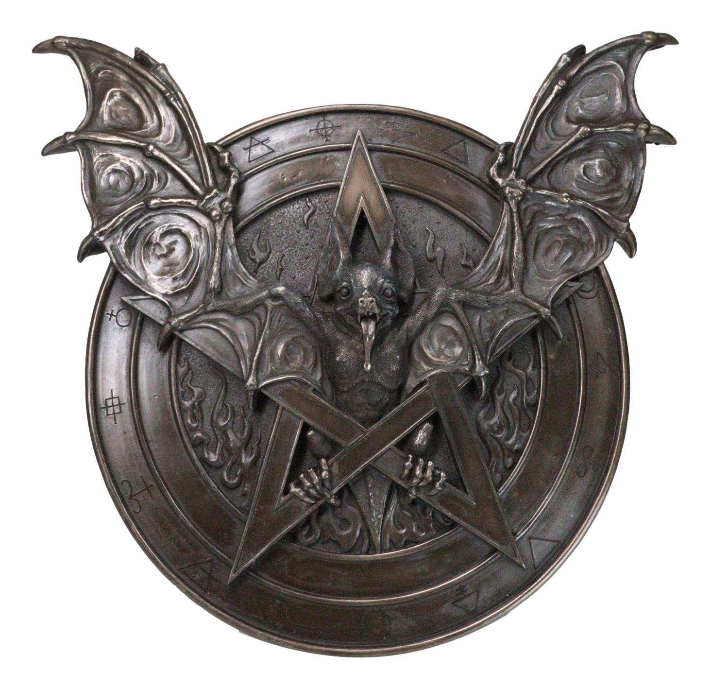 Gothic Nosferatu Bat Pentagram With Hell Fire Alchemy Symbols Wall Decor... - $54.99