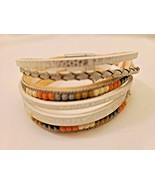 Kalifano Multiple Layer Leather Bracelet Square Cut Gemstones Magnetic C... - £44.06 GBP