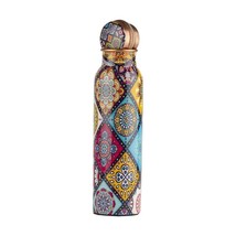 Copper Water Bottle 1000 ml in Multi Colour Mandala Design Meena Art Print Tamba - £21.36 GBP