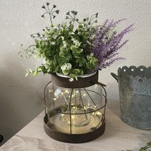 Vintage Glass Farmhouse Vase, Rustic Lantern Decor With Plants, Lavender... - $45.92