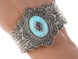Carolyn Pollack Relios Heavy Sterling turquoise amethyst bracelet - £170.18 GBP