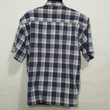 George Strait Men's Shirt L Blue White Plaid Short Sleeve Button Front Linen - $16.73