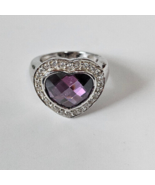 Vintage Signed  925 Purple Faceted Glass Heart Ring - Size 6 - $34.33 CAD