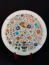 15&quot; Beautiful White Marble Inlay Plate / Decorative Semiprecious Stone Inlay Flo - £920.67 GBP