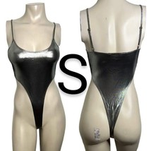 Metallic Silver Grey Charcoal Sexy Thong Bodysuit~Size S - $24.31