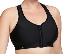 Glamorise Sport Zip Up Front Closure Sports Bra 9266 Black Wireless Stra... - $17.60