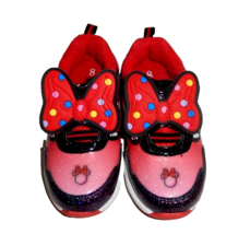 Disney Minnie Mouse Dual Light-Up Sneakers Shoes Girl&#39;s 8 Sparkly Shiny Big Bow - £18.68 GBP