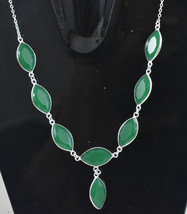 925 Sterling Silver Green Onyx Bezel Long Necklace Women Gift BNS-0030 - £32.32 GBP