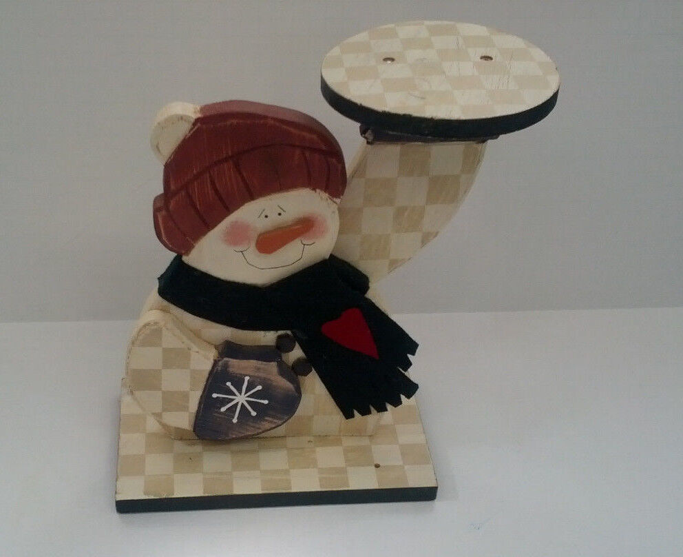Country decor painted wooden snowman small round plant pot holder drink ... - $34.65