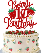 Berry 1St Birthday Cake Topper 1 PCS with Flower Glitter Sweet Fruit Theme First - £11.22 GBP