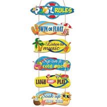 6 Pack Wooden Pool Rules Signs 4 X 11 Inch Summer Slippers Hanging Wooden Sign O - £15.14 GBP