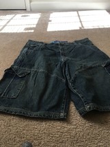 PHYSSCI Men&#39;s Blue Jean Cargo Shorts Zip &amp; Button Size 36 - $35.79