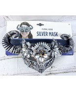 Deluxe Carnival Floral Horn Masquerade Halloween Face Mask Silver 1 Per Pkg - $15.95