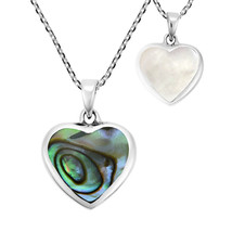 Love Forever Double-Sided Heart with Rainbow Abalone Sterling Silver Necklace - £19.55 GBP