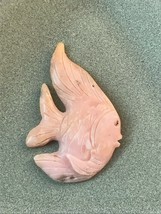 Nicely Carved Large Pink &amp; Cream w Black Flecks Stone Tropical Ocean Fish Pendan - $24.16