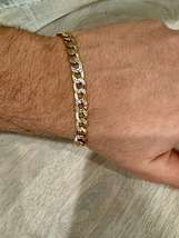 14K Yellow Gold Diamond Cut, Cuban Style, Two Tone Unisex Bracelet - £358.84 GBP