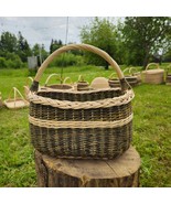 Handmade Willow Foraging Basket - Two-Tone Wicker Market &amp; Mushroom Hunt... - $187.89 CAD
