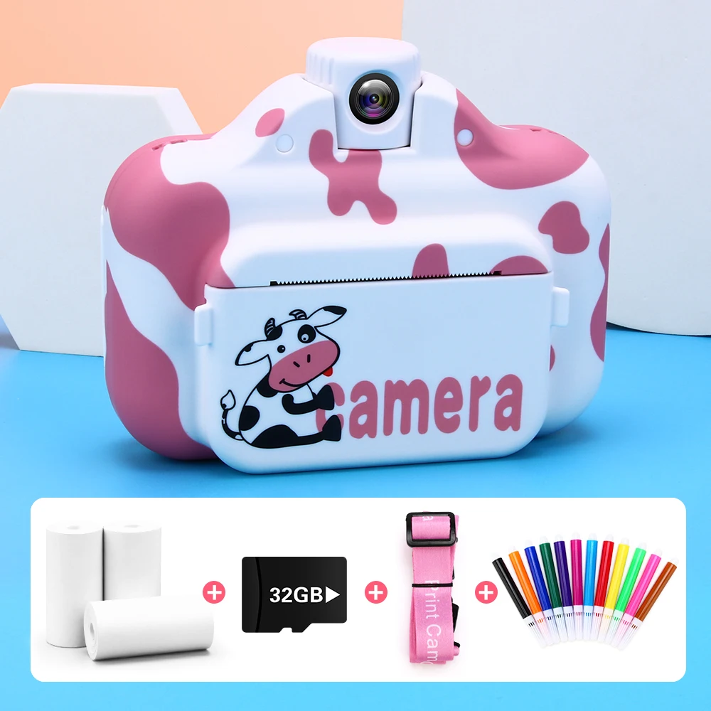 Kids Instant Print Camera Thermal Paper Printer Cartoon Cow Wireless WIFI - £58.90 GBP+