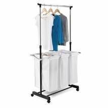 Laundry Sorter Cart 3 Bag Hamper Rolling Wheels Storage Clothes Organize... - $96.99