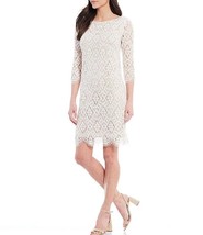 Jessica Howard Jewel Neck 3/4 Sleeve Lace Shift Dress Ivory/Beige Size 10 $89 - £19.05 GBP