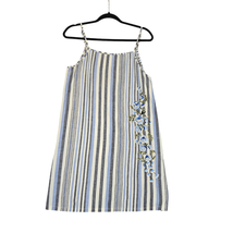 Angie Womens Medium Mini Dress Floral Embroidered Stripes Blue Shift Boh... - $159.88 MXN