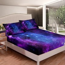 Purple Galaxy Bed Sheets Queen Size Constellation Bedding Set Kids Teens Girls B - £62.73 GBP