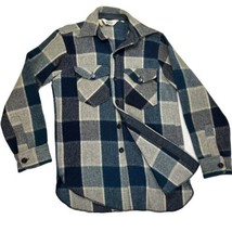 Woolrich Shirt Jacket Plaid Wool Mens Small Vintage 70s Shacket Blue White USA - £68.51 GBP
