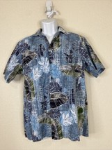 RJC Men Size M Blue Floral Button Up Hawaiian Shirt Short Sleeve Pocket - £7.12 GBP