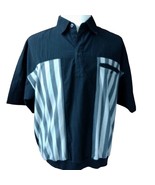 Envoy 80s Vintage Retro Mens Sz L Banded Bottom Shirt Black Gray Strippe... - $42.61 CAD