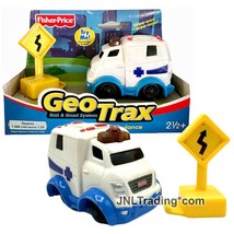 Year 2005 Geo Trax Rail &amp; Road System Bright Beams Ambulance With Road Sign - £31.96 GBP