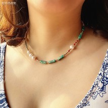 Bohemian summer  necklace agate green semi-precious stone fashion handmade clavi - £12.66 GBP