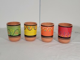 Cactus Canyon Made In Spain Pottery Tumblers Multi-Color Red Yellow Gree... - $24.99