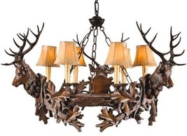 Chandelier MOUNTAIN Lodge Royal Stag Head Deer 6-Light Chocolate Brown Resin - £2,243.26 GBP