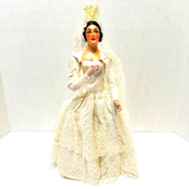 Antique 1950s Mid Century Modern Mexican Bridal Doll On Stand 14&quot; - £24.31 GBP