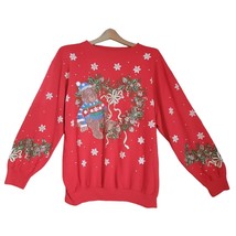 Holiday Time Womens L 12-14 Bear Sweatshirt Sweater Ugly Christmas 80s 90s Red - £15.81 GBP
