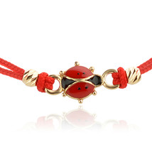 Bracelet à cordes rouges Kabbale en or massif 14 carats et émail charme cocci... - $115.99