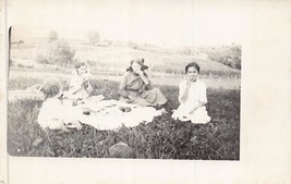 Four Young Girls Having A Picnic In Grassy AREA~1910s Real Photo Postcard - £8.14 GBP