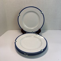 Mikasa Townaire 4 Bread Plates 8.25&quot; White Blue Green Band - £27.68 GBP