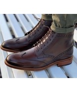 Handmade Men&#39;s Coffee Brown Wingtip Brogue Ankle Boot, Men&#39;s Leather Ank... - $3,317.03 MXN+
