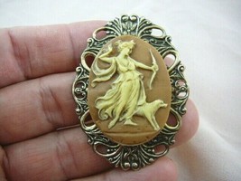 (cm22-7) Diana bow hunting with dog brown CAMEO Pin Pendant Jewelry NECKLACE - $35.52