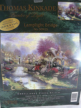 Embellished Cross Stitch Kit Thomas Kinkade # 50925 Lamplight Bridge 16&quot;... - $16.82