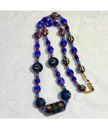 N94 Blue Chevron and White Heart Venetian Beads African Glass Beads Neck... - $63.10 CAD